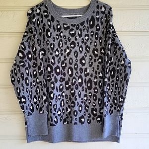NWT Lucky Brand Black/Grey/White Leopard Print Sweater size 1X